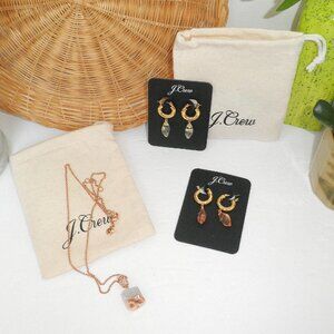 Brand New J. Crew Gold Huggie Drop Earrings & Crystal Rose Gold Necklace Preppy